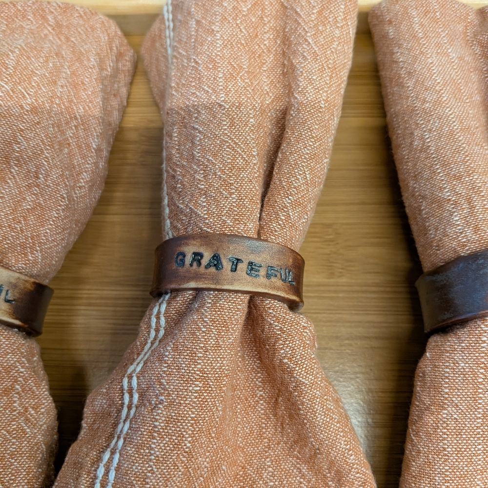 Set Of 8 Rustic Handmade Ceramic Gratitude Napkin Rings - Picture 4 of 9
